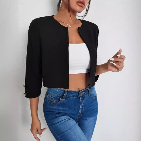 Solid Color Slit Bomber Jacket - cas7m