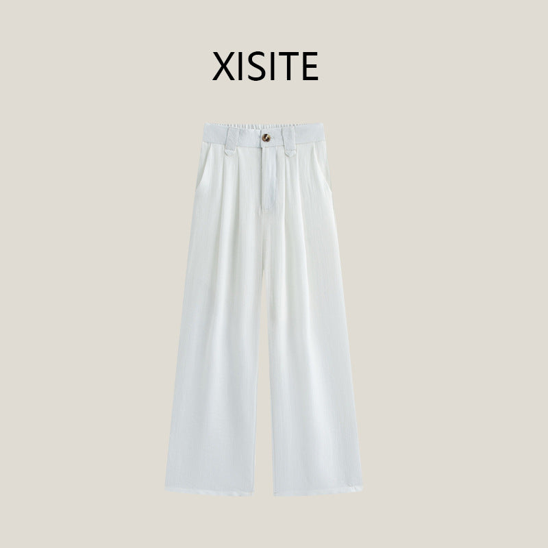 Casual Anti-wrinkle Thin High Waist Slimming And Straight Draping Cotton Linen Wide Leg Pants Long - cas7m