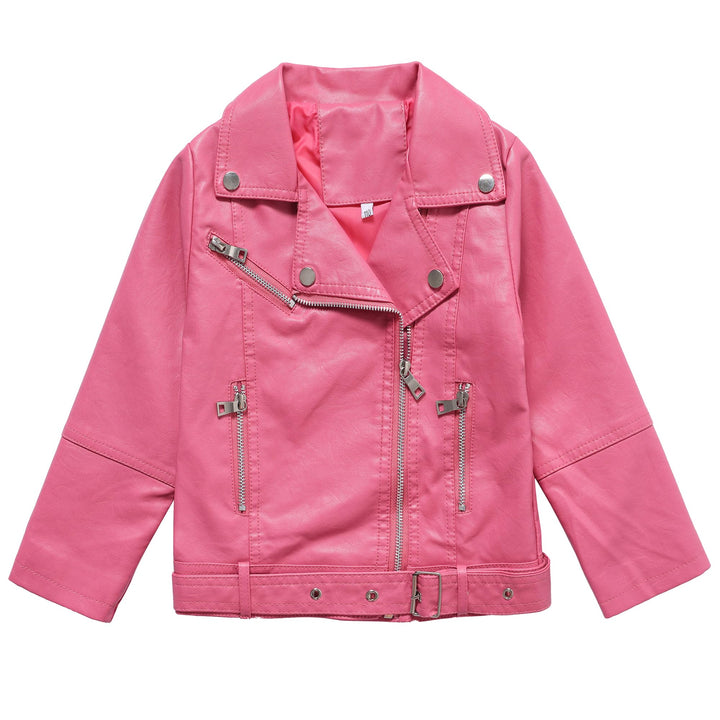 Kids' Trendy Fuchsia Biker Jacket with Faux Leather and Rivets