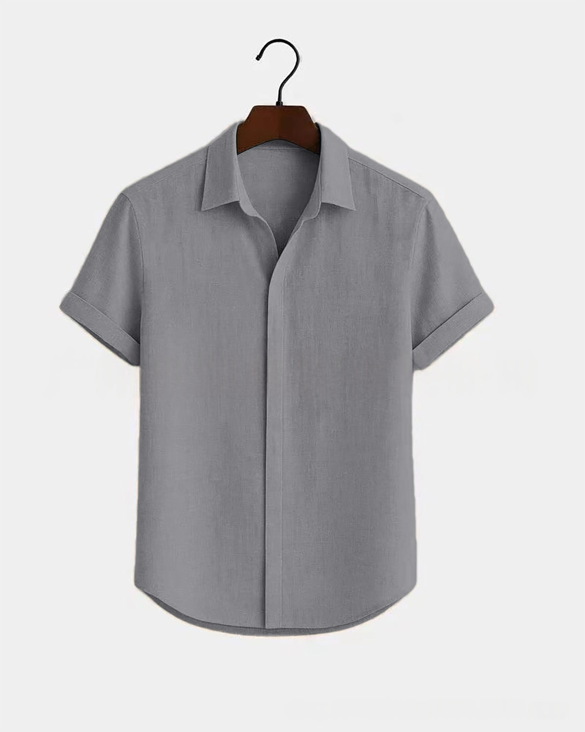 Solid-color Short-sleeve Cotton-linen Shirt For Men - cas7m