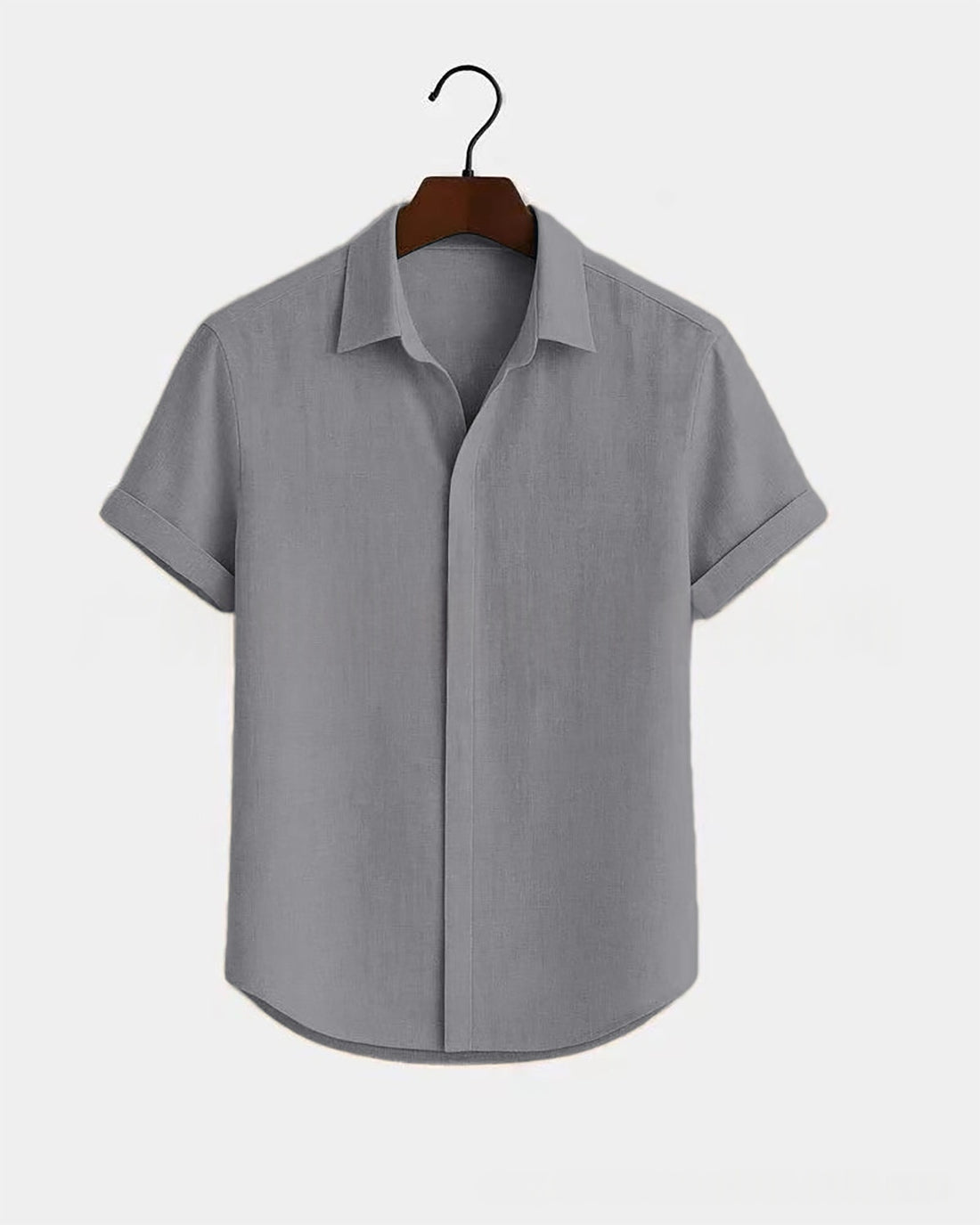 Solid-color Short-sleeve Cotton-linen Shirt For Men - cas7m