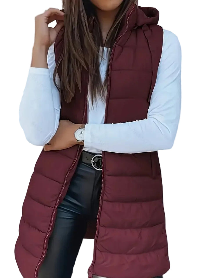 Solid Color Hooded Quilted Zipper Cotton Vest Coat - cas7m