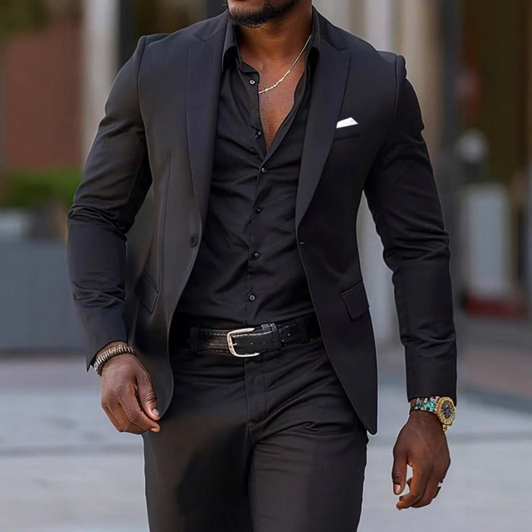 Two-piece Solid Color Slim-fit Coat Suit Pants - cas7m
