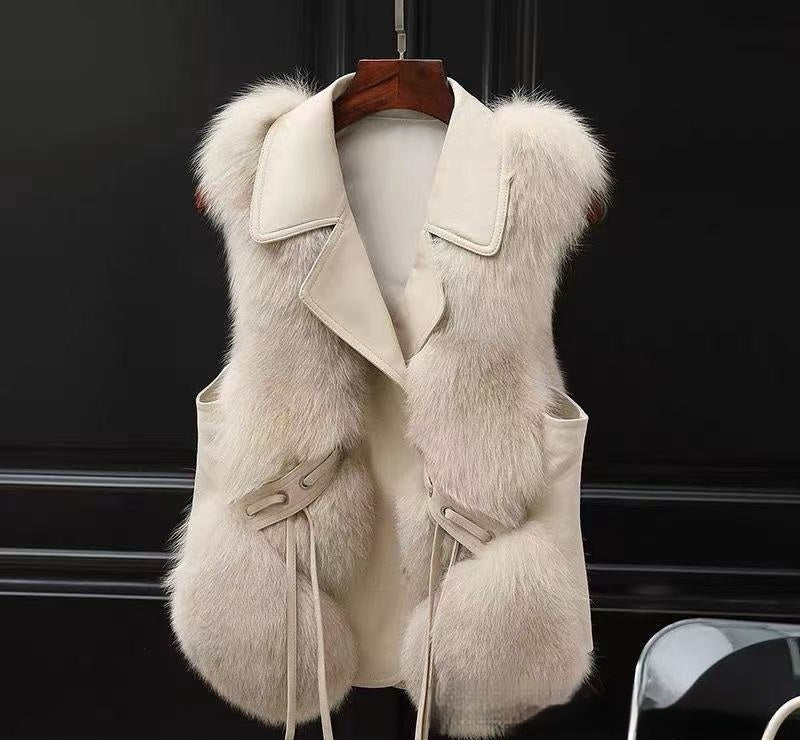 Warm Leisure Stitching Women's Fur Vests - cas7m