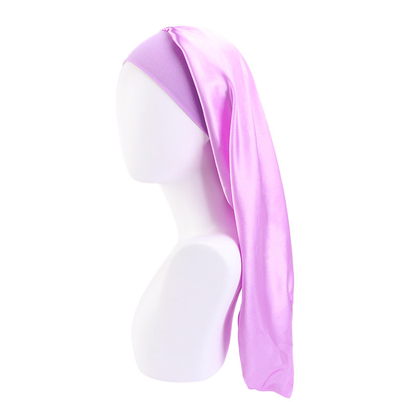 Women's Elastic Wide-brimmed Satin Long Tube Nightcap - cas7m