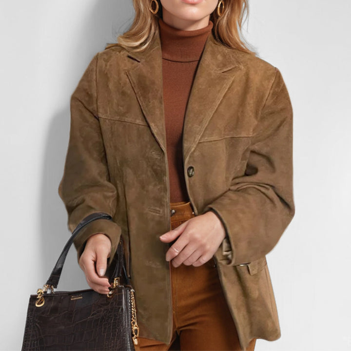 Women's Retro Brown Loose Long Sleeve Jacket - cas7m