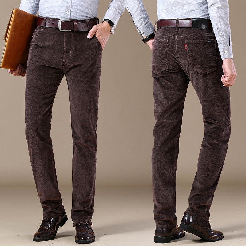 Men's Pockets Corduroy Trousers Winter Slim-fit Straight-leg Casual Pants Clothing - cas7m