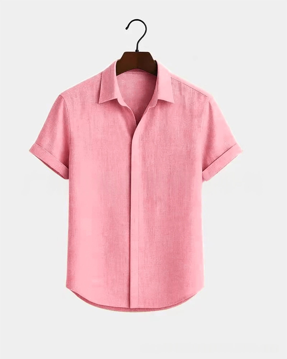 Solid-color Short-sleeve Cotton-linen Shirt For Men - cas7m