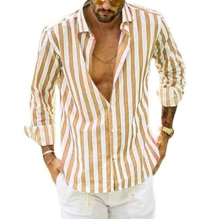 Striped Long-sleeved Casual Men's Shirt - cas7m