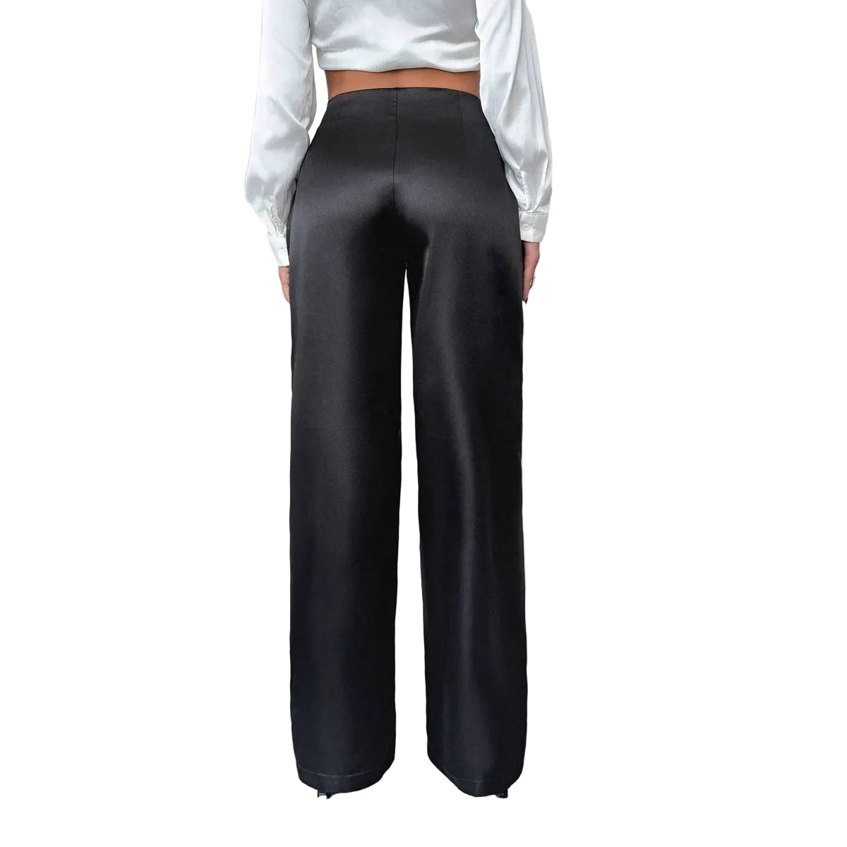 Women's Solid-Colored Casual Loose Satin Wide-Leg Pants - cas7m