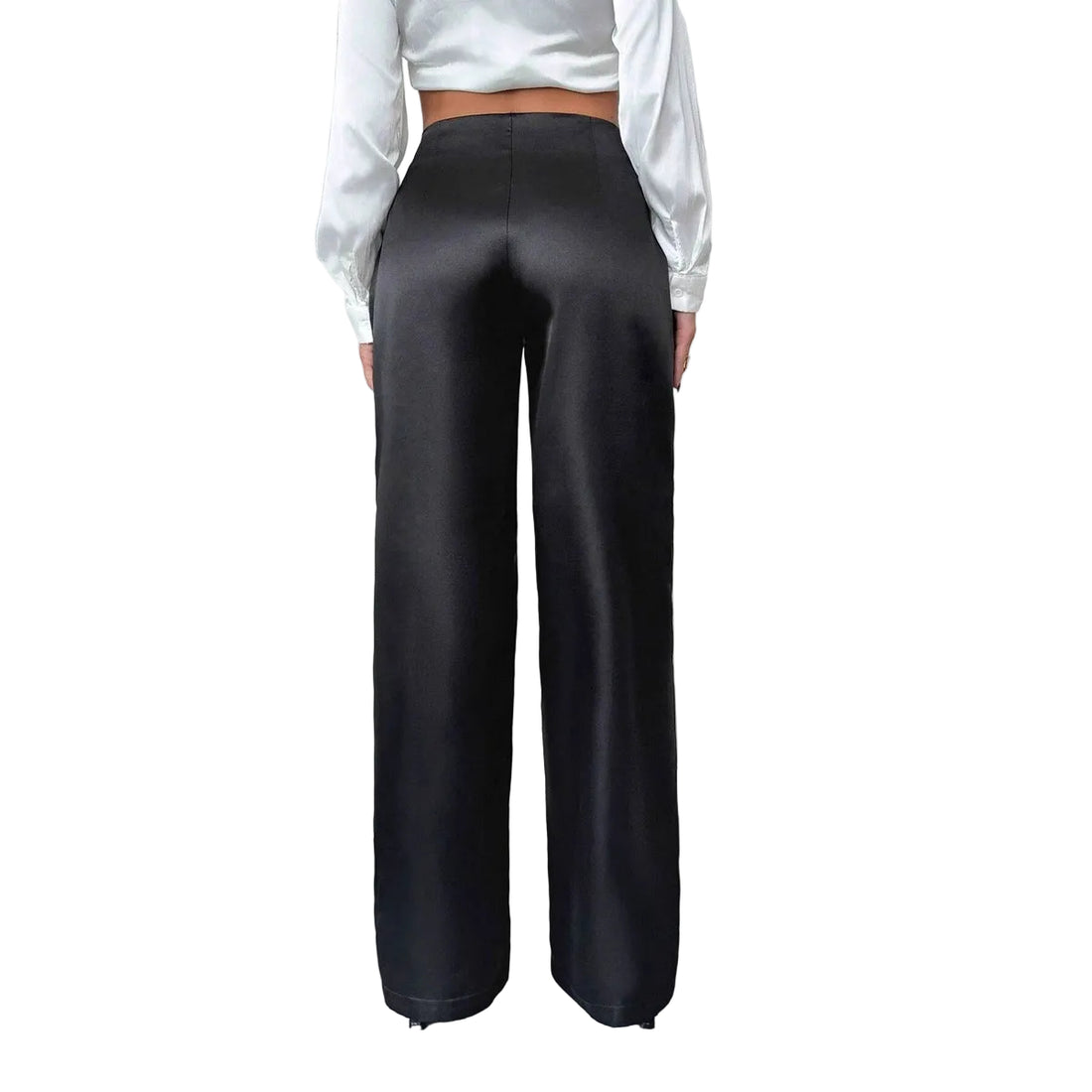 Women's Solid-Colored Casual Loose Satin Wide-Leg Pants - cas7m