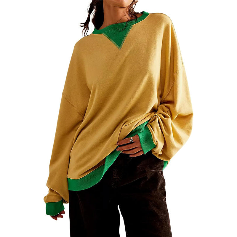 Loose Casual Contrast Color Sweater For Women - cas7m