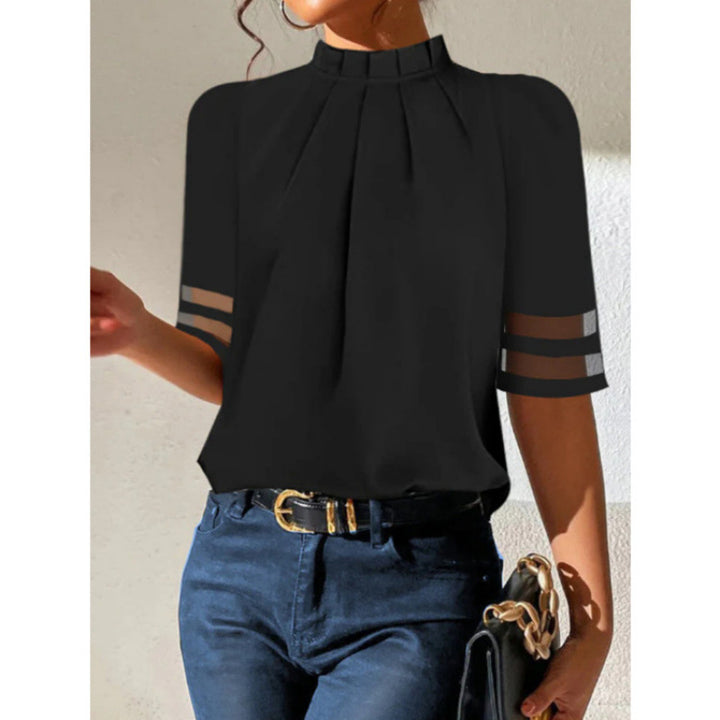 Pure Black Pleated Small Turtleneck Fashion Top - cas7m