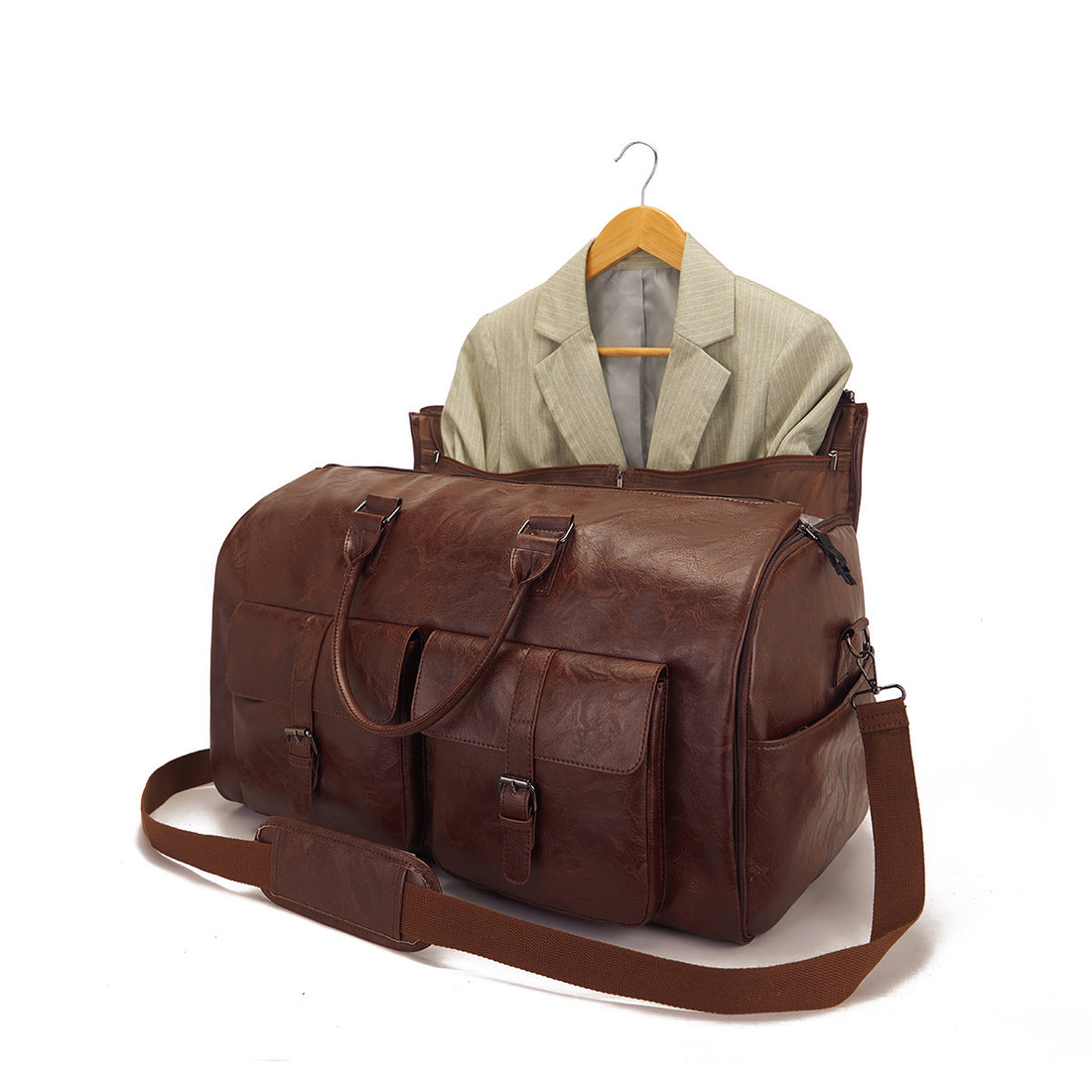 Travel Convenient Portable Garment Bag PU Leather Luggage Bag - cas7m