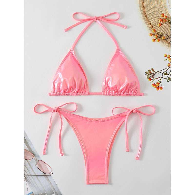 Women's Pure Color Casual Versatile Bikini Suit - cas7m