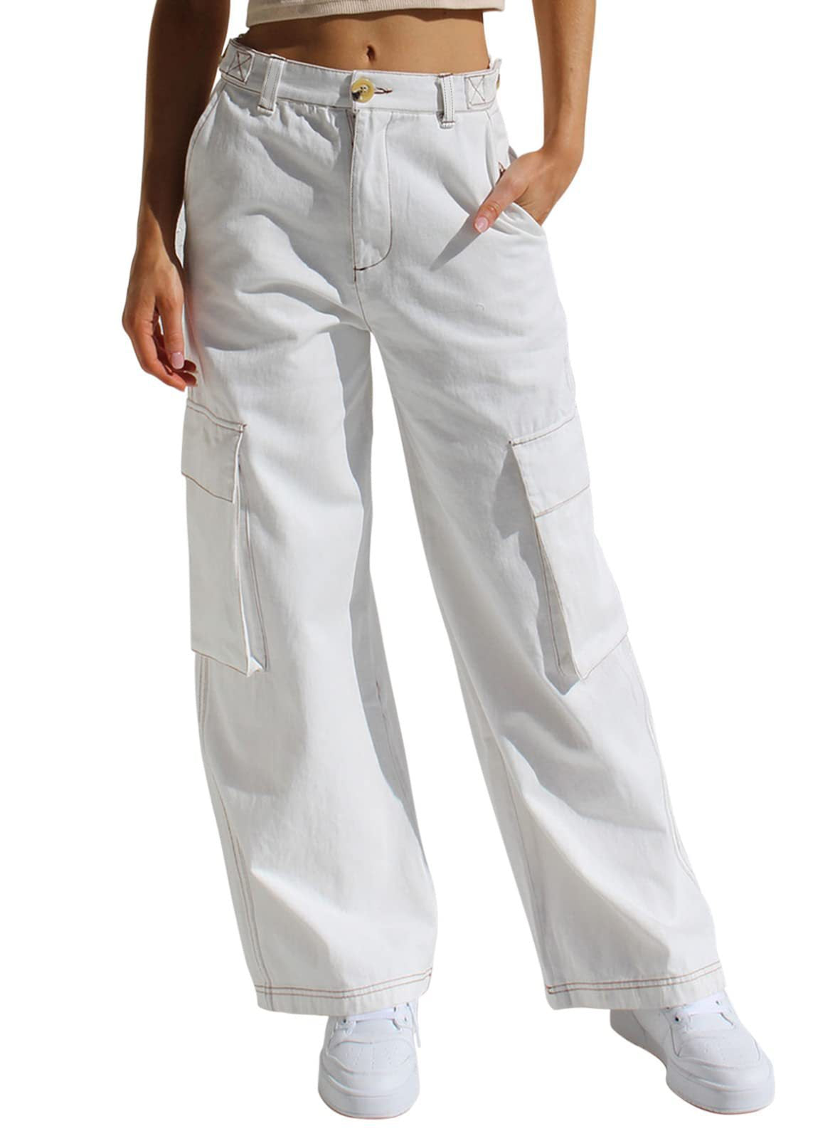 Women's Multi-pocket Workwear Loose Casual Denim Trousers - cas7m