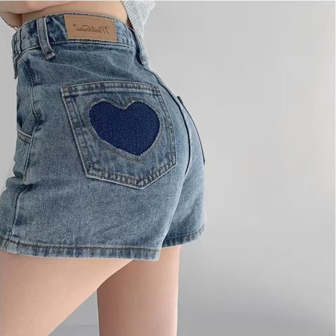 Retro Ins Street Love A-line Denim Shorts For Women - cas7m