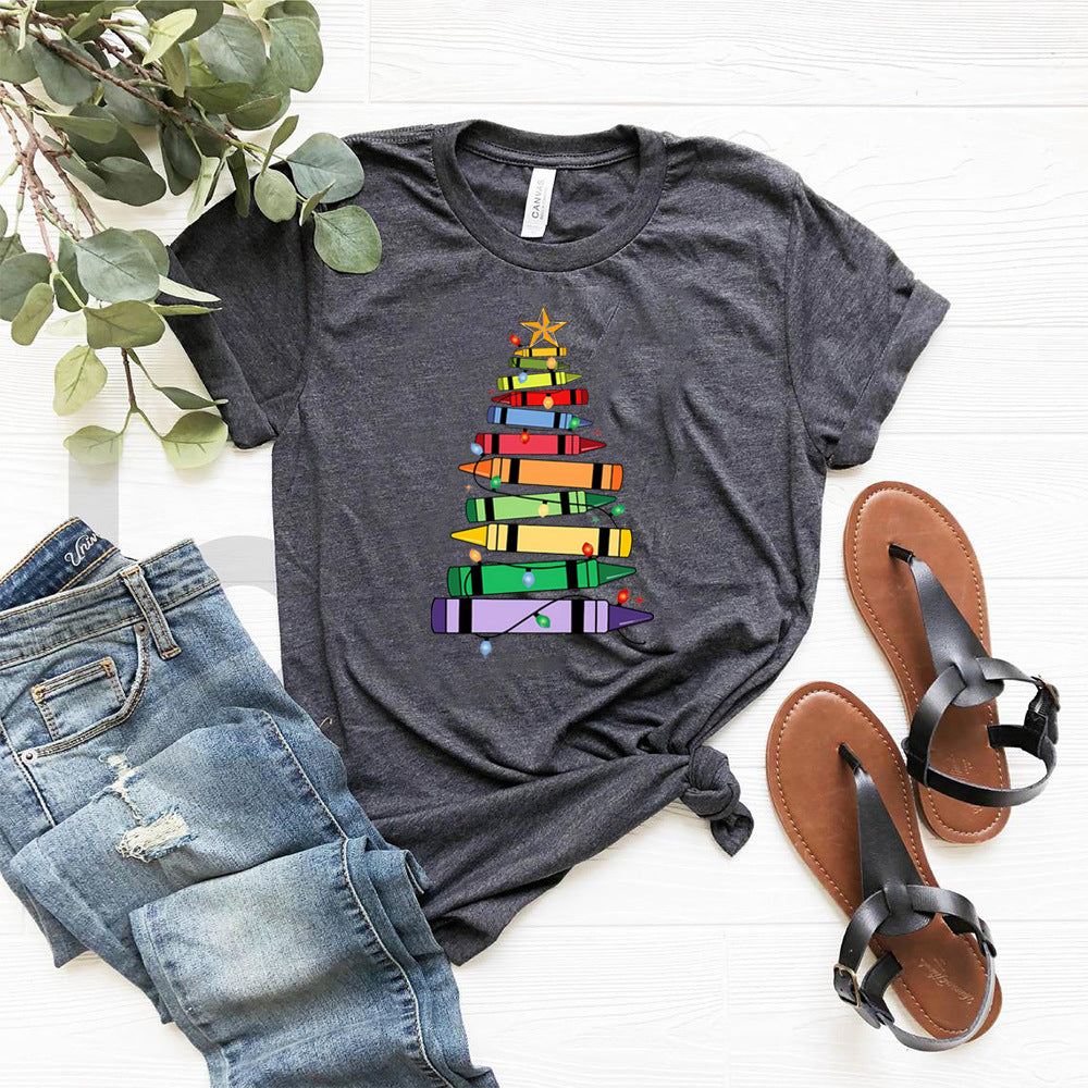 Crayon Christmas Tree Print Design Women's T-shirt - cas7m