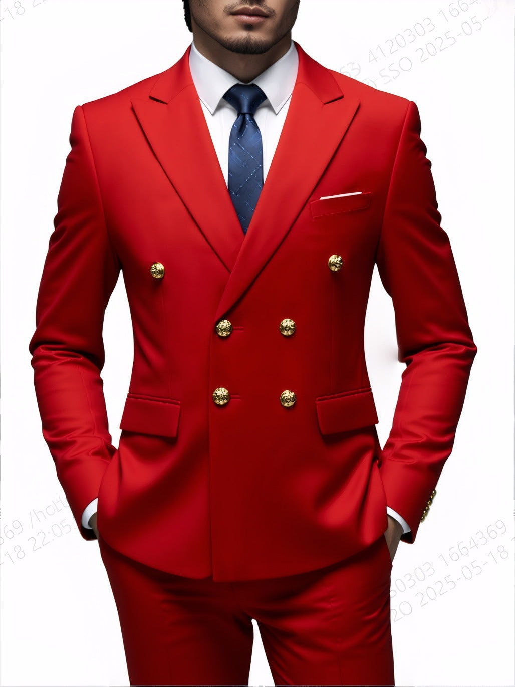 Business Non-Iron Two-Piece Suit With Double-Breasted Gold Buttons - cas7m