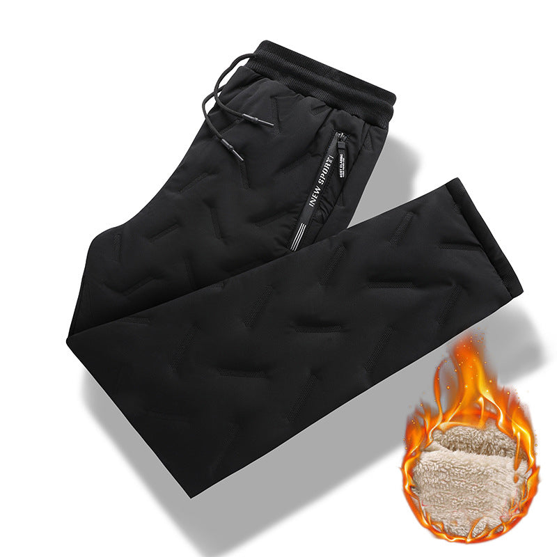 Men's Trousers Winter Velvet Thickening Loose Fleece Pants With Zip Pocket Large Size Windproof Warm Jogging Pants - cas7m