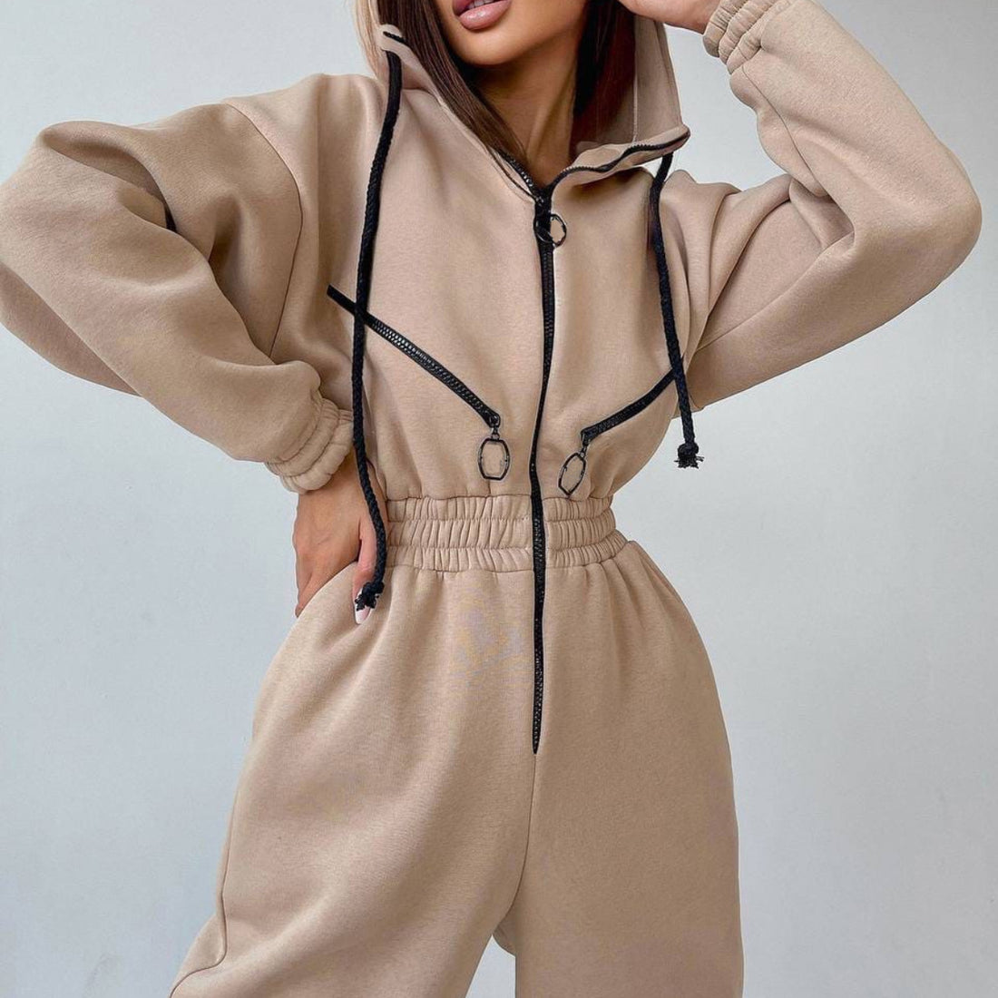 Cross-border Hot Sale Amazon Ebay Hot Sale Popular Sports Casual Women's Hooded Jumpsuit One-piece Suit - cas7m