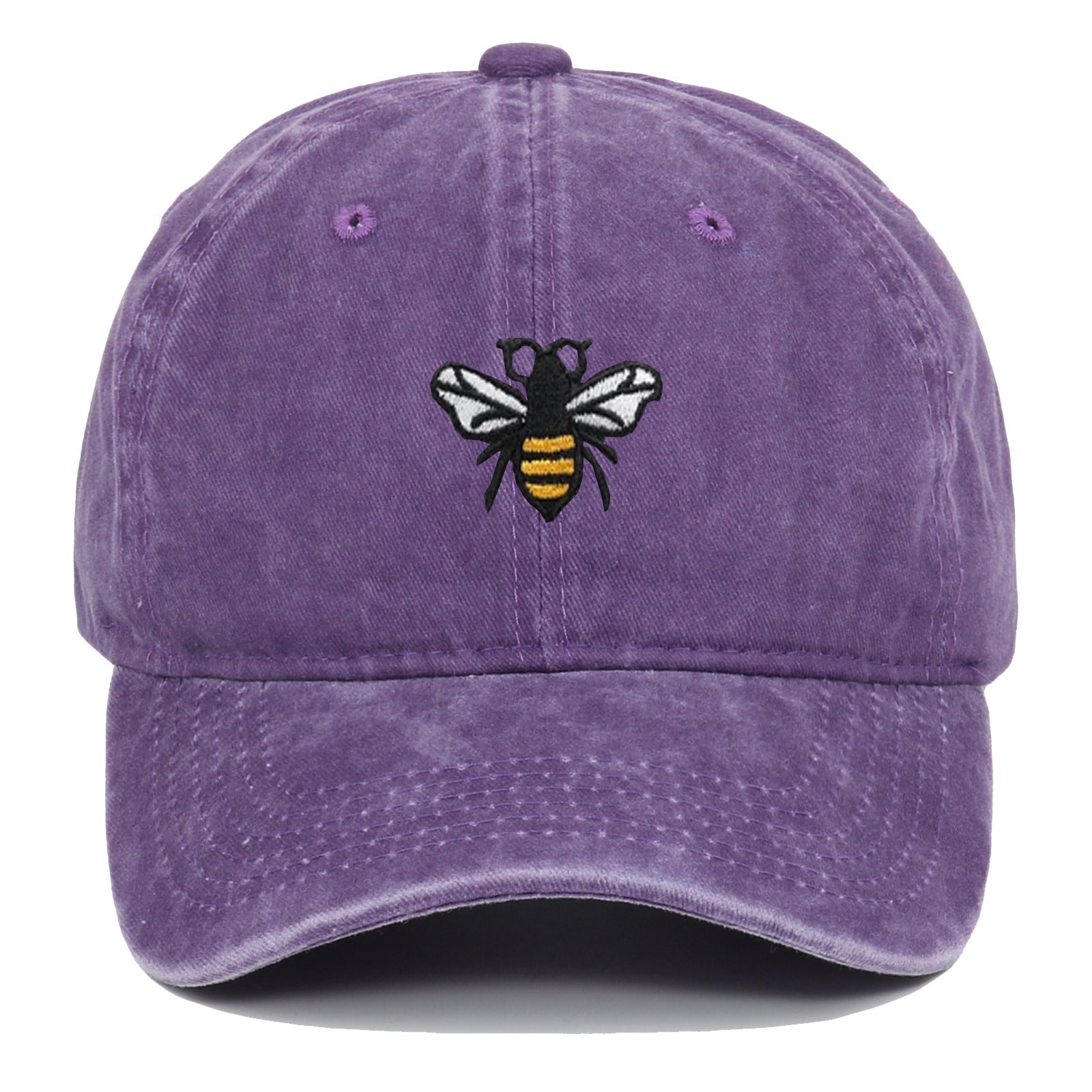 Bee Embroidery Baseball Cap Vintage Worn Looking Washed-out - cas7m