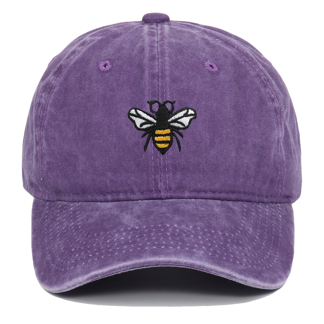 Bee Embroidery Baseball Cap Vintage Worn Looking Washed-out - cas7m