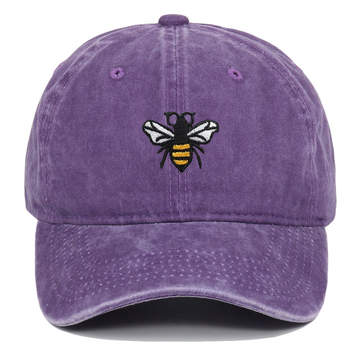 Bee Embroidery Baseball Cap Vintage Worn Looking Washed-out - cas7m