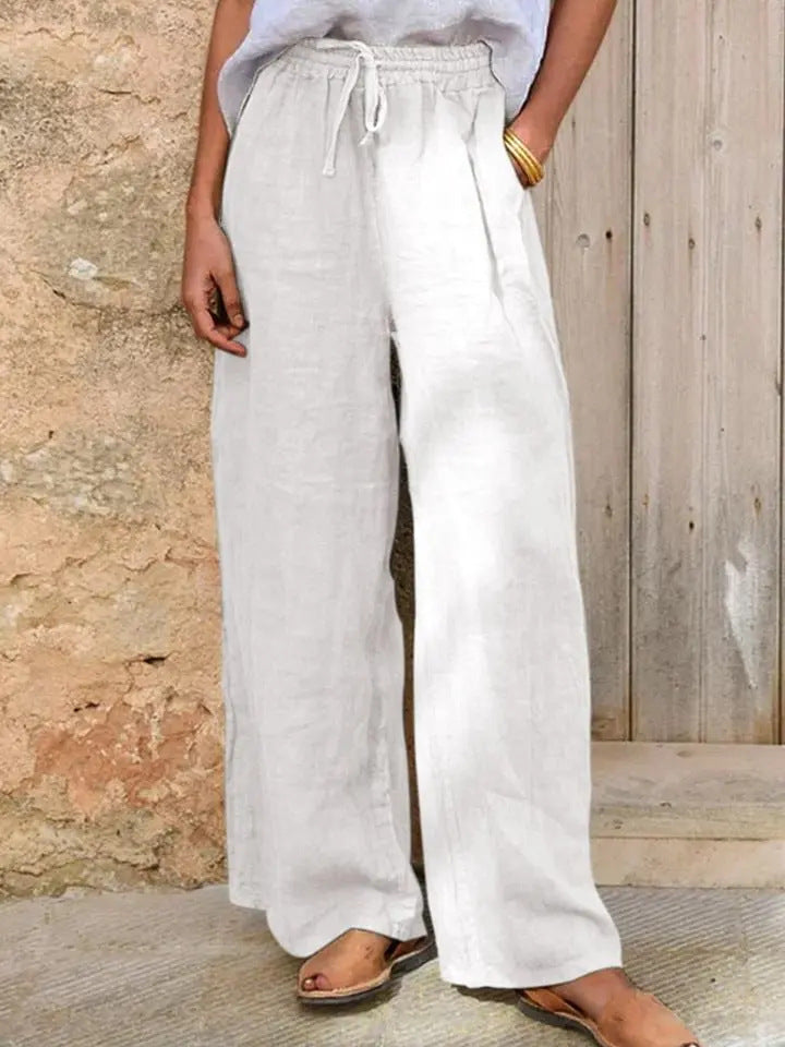 Casual Loose-fit Solid-color Drawstring Pants - cas7m