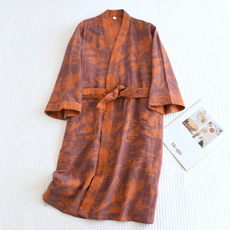 Couple Cotton Loose Bathrobe Lace Bathrobe Women's Double Jacquard Pajamas - cas7m