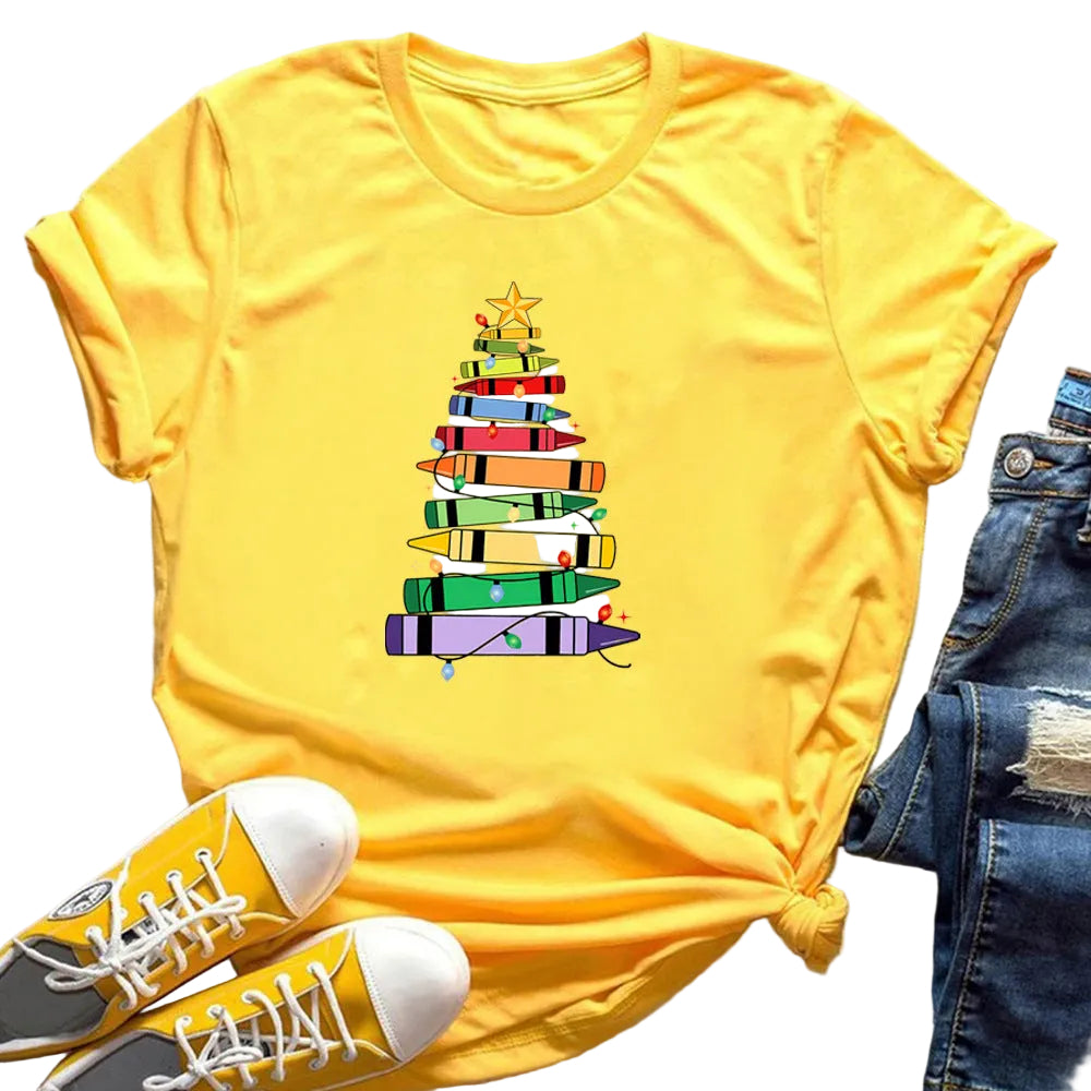 Crayon Christmas Tree Print Design Women's T-shirt - cas7m