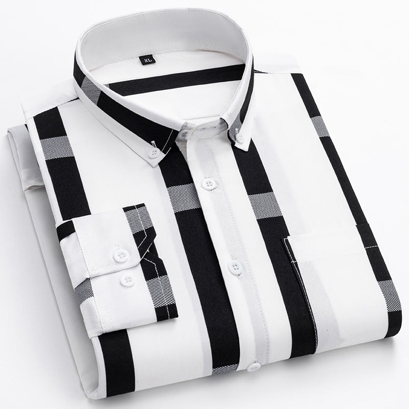Men's Casual Long Sleeve Wide Striped Shirt - cas7m
