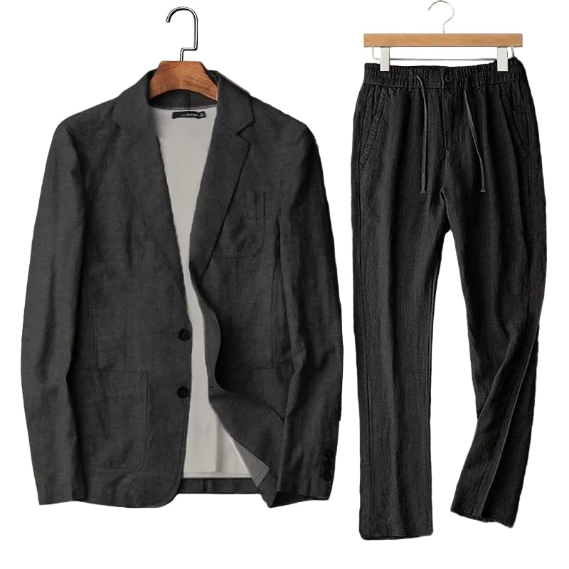 Spring Ethnic Linen Slim Fit Jacket & Pants Set - M to 4XL - cas7m