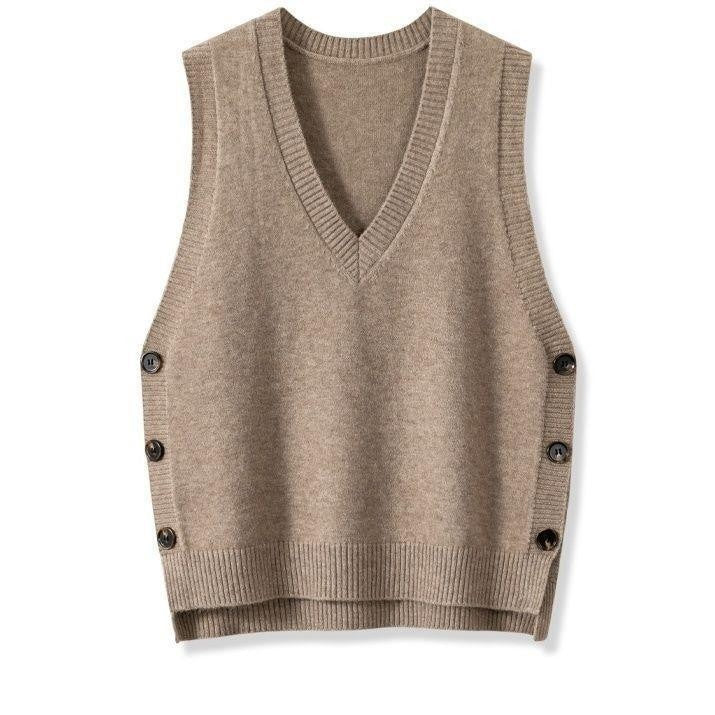 European And American Retro V-neck Knitted Vest Women's Spring Autumn Outerwear - cas7m