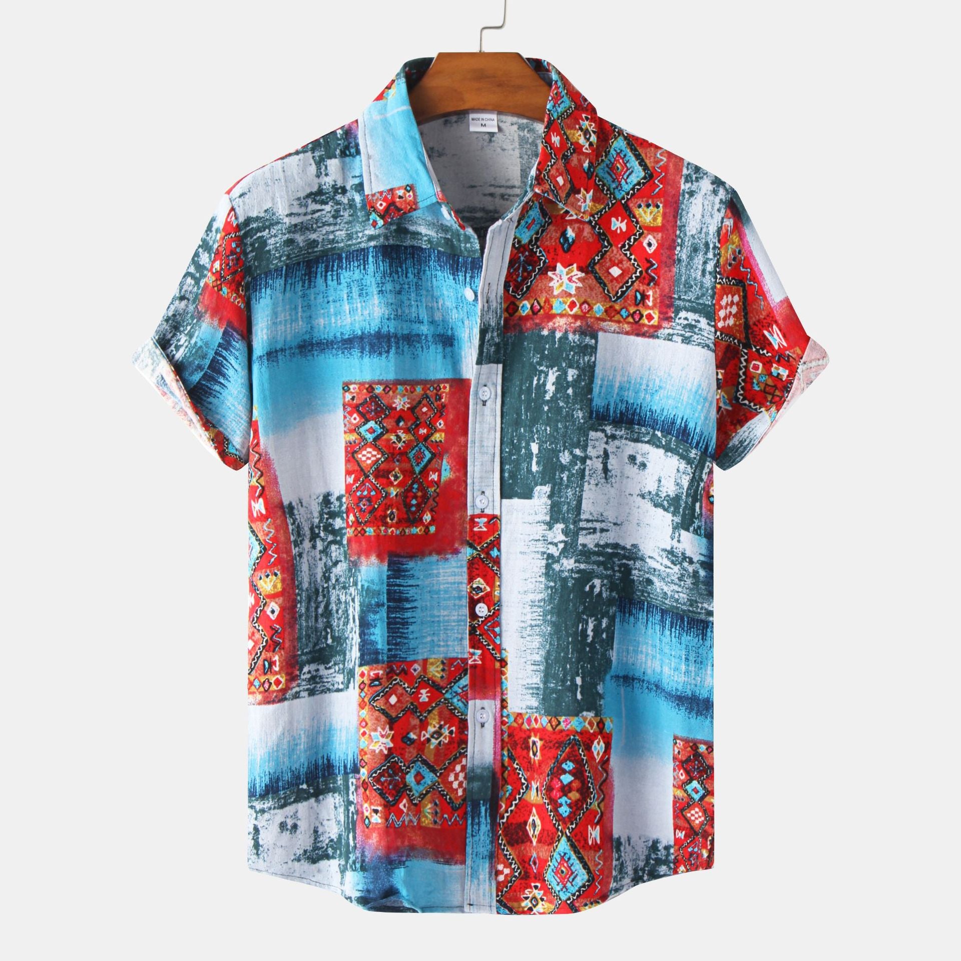 Casual Men's Cotton And Linen Short Sleeve Shirt Hawaiian Short Sleeve Printed Shirt Men - cas7m