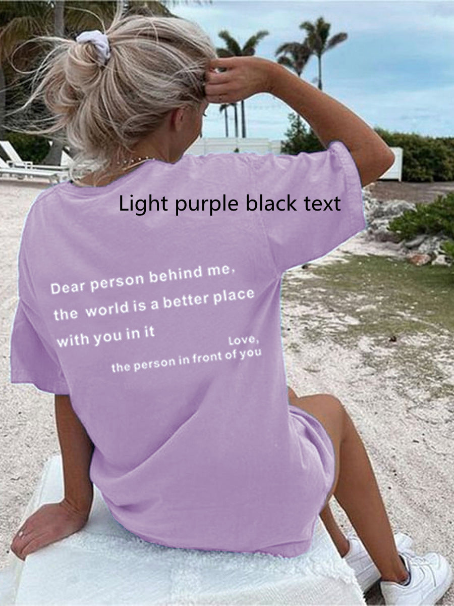 New Fashion Womens Letter T-Shirt Round Neck Short Sleeve Slogan Tee Top - cas7m