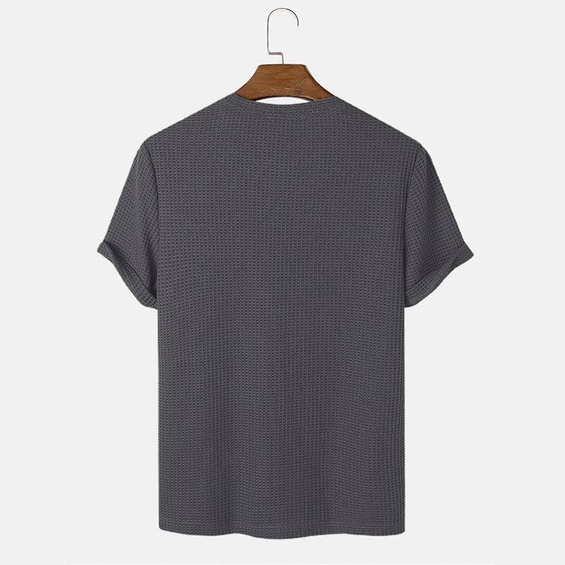 Men Summer Solid Color Round Neck Basic T-Shirts - cas7m