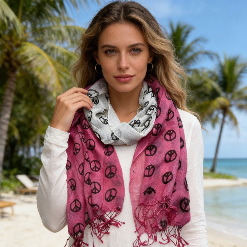 2pcs Hot Pink Semi Sheer Scarf , Delicate Drape For Warm Days,Office Appropriate Subtlety For Women Men - cas7m