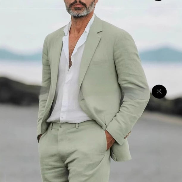 Men's Suit Casual Men's Linen Business Banquet Two-piece Suit - cas7m