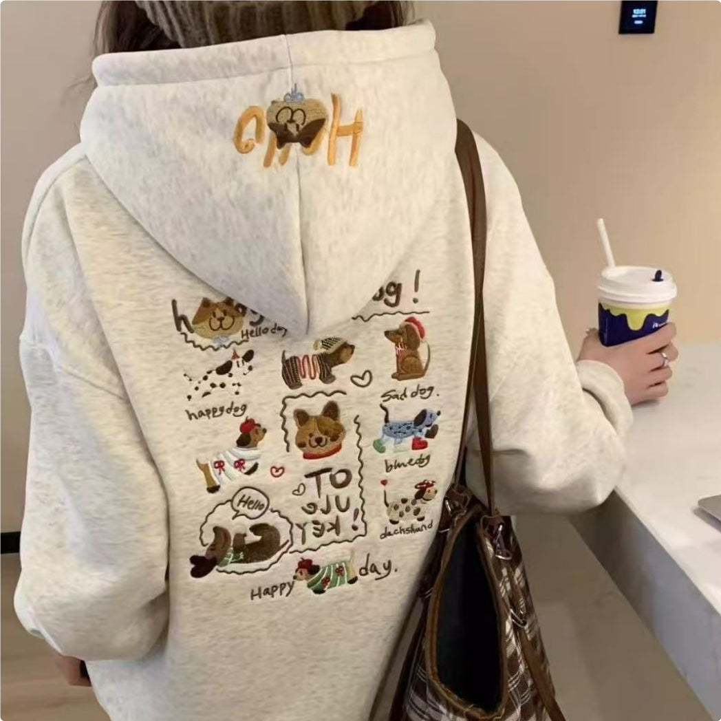 Cute Dachshund Embroidered Hoodie For Women - cas7m