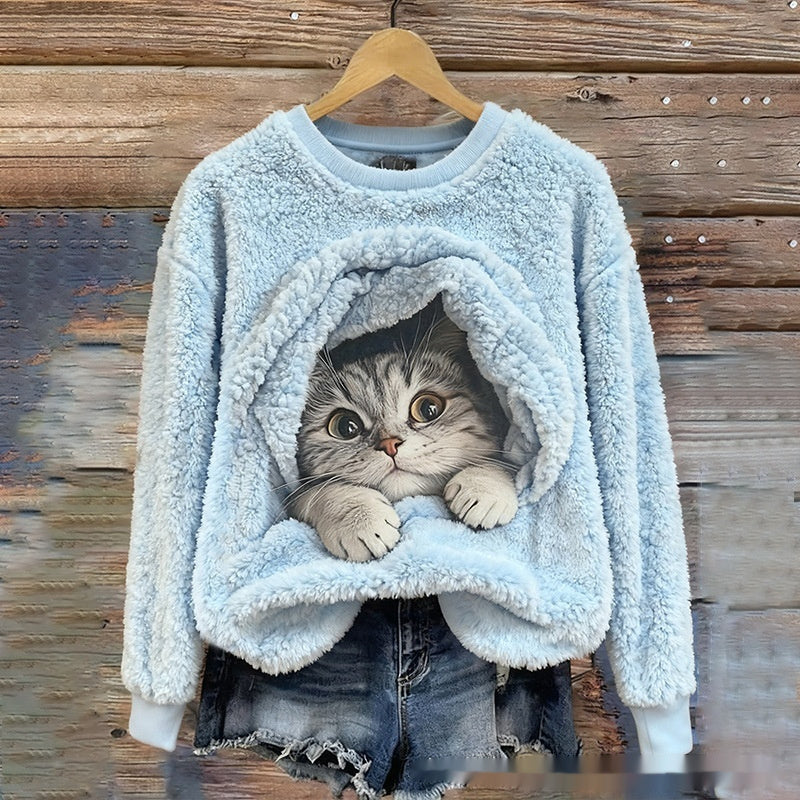3D Digital Printed Flannel Sweatshirt Women - cas7m