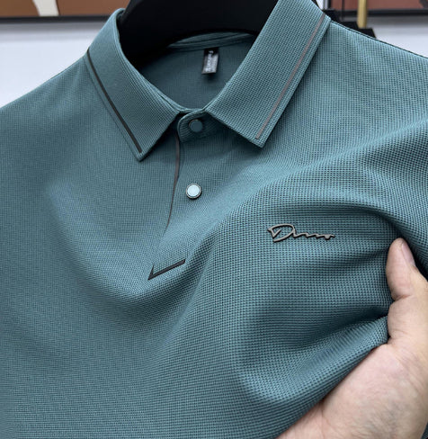 Ice Silk Short Sleeve T-shirt Men's Shirt Collar Summer Polo Shirt Loose Clothes Split - cas7m