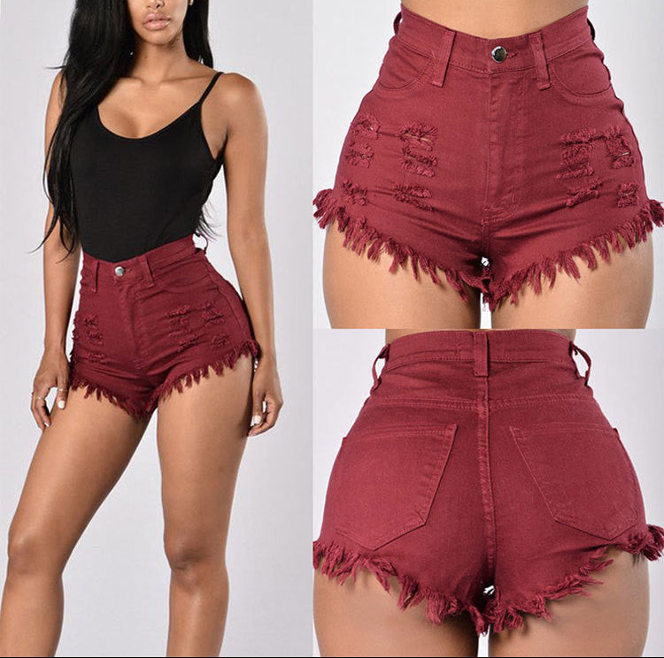 Stretch Sexy Frayed Denim Shorts Women's Hot Pants - cas7m