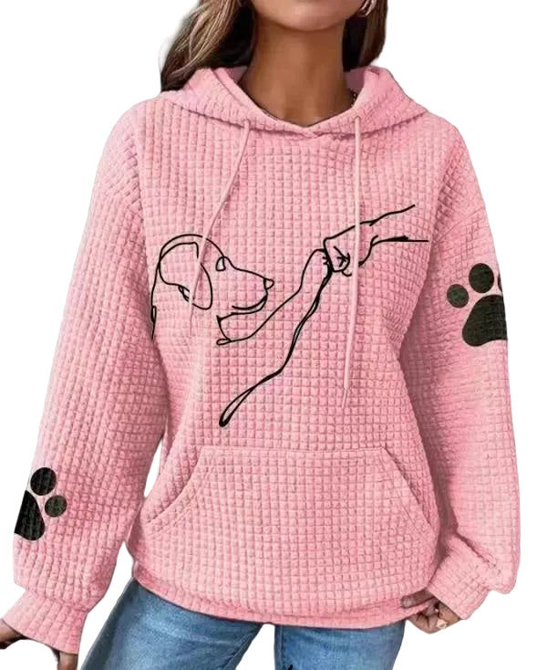 Waffle Hoodie Winter New Hooded Dog Printed Sweater Women - cas7m