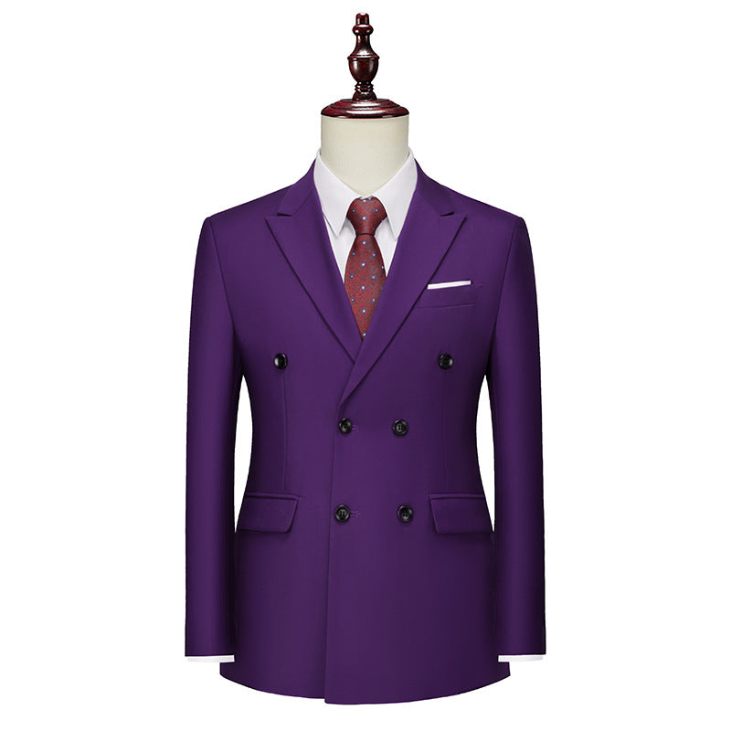 Men's Business Casual Double-breasted Suit Jacket Fashion Solid Color Coat - cas7m