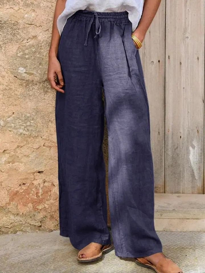 Casual Loose-fit Solid-color Drawstring Pants - cas7m