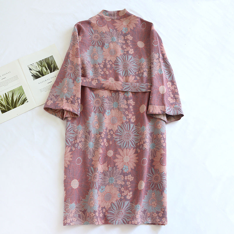 Couple Cotton Loose Bathrobe Lace Bathrobe Women's Double Jacquard Pajamas - cas7m