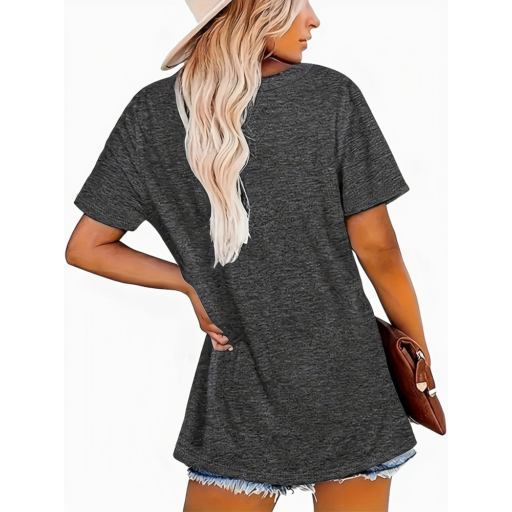 Flower Plant Print Casual Loose Round Neck Short Sleeve - cas7m