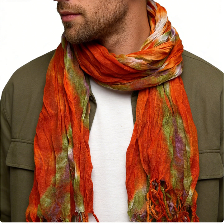 2pcs Lightweight Dress Scarf,Bold Orange Red Floral Pattern,pop To Neutrals,Versatile Everyday Scarf ,Pairs With All Casual Outfits,Office Appropriate Subtlety For Women Men - cas7m