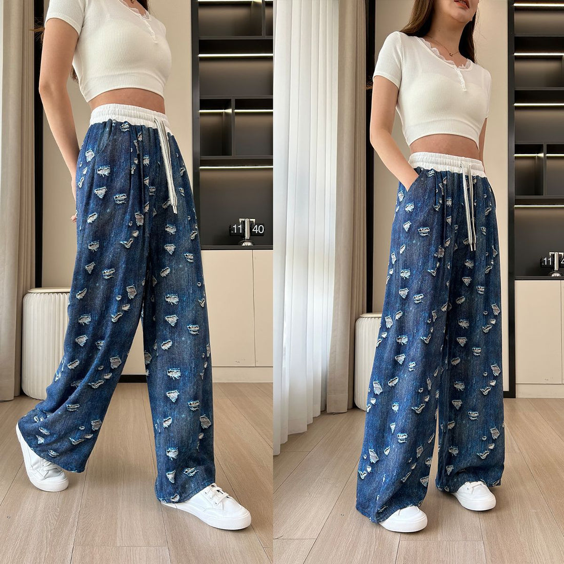Casual Ladies Drapey Floor-Length Straight Pants - cas7m